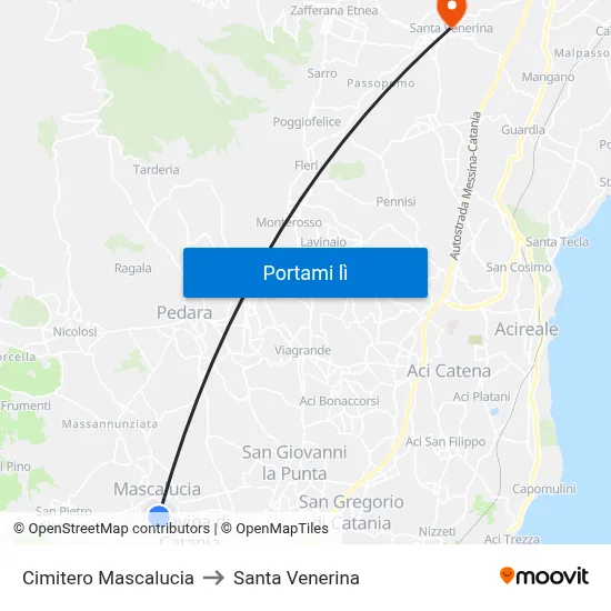 Cimitero Mascalucia to Santa Venerina map