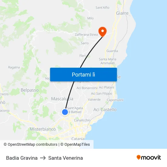 Badia Gravina to Santa Venerina map