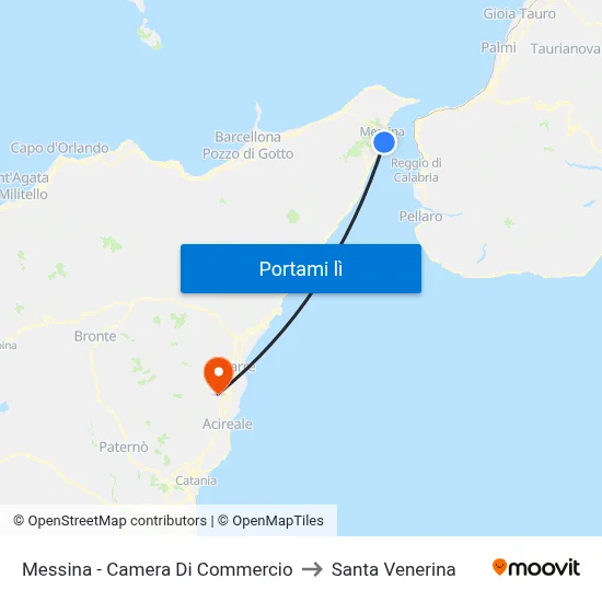 Messina - Camera Di Commercio to Santa Venerina map