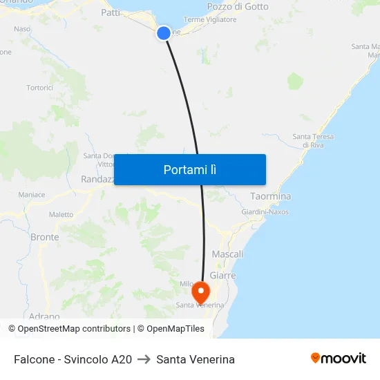 Falcone - Svincolo A20 to Santa Venerina map