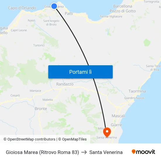Gioiosa Marea (Ritrovo Roma 83) to Santa Venerina map