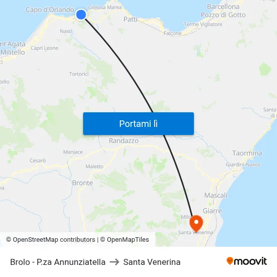 Brolo - P.za Annunziatella to Santa Venerina map