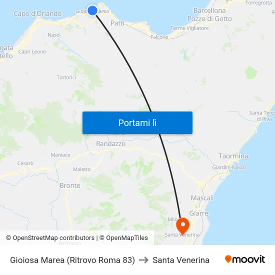Gioiosa Marea (Ritrovo Roma 83) to Santa Venerina map