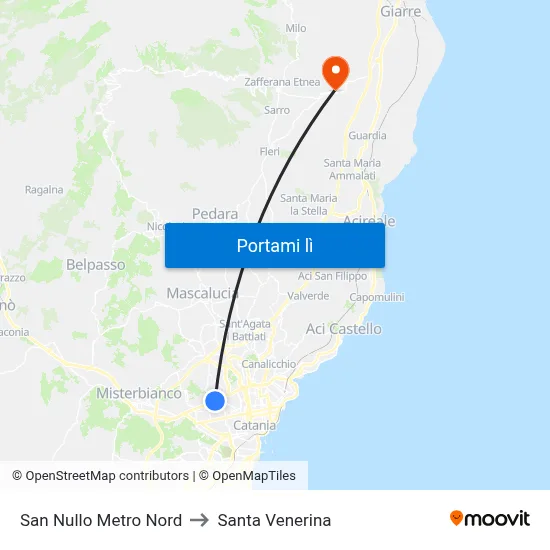San Nullo Metro Nord to Santa Venerina map