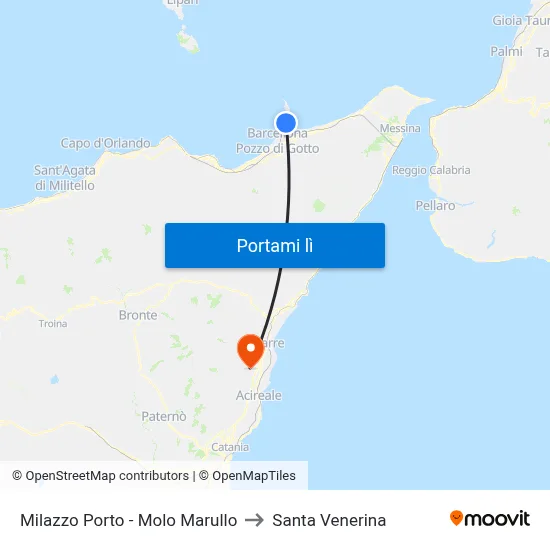 Milazzo Porto - Molo Marullo to Santa Venerina map