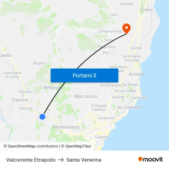 Valcorrente Etnapolis to Santa Venerina map