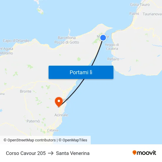 Corso Cavour 205 to Santa Venerina map