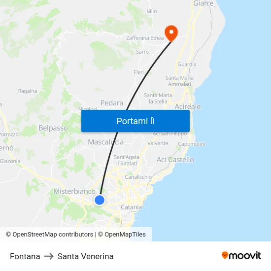 Fontana to Santa Venerina map