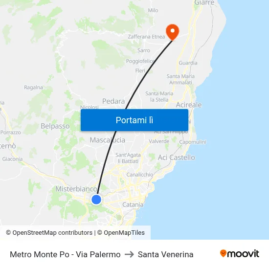Metro Monte Po - Via Palermo to Santa Venerina map