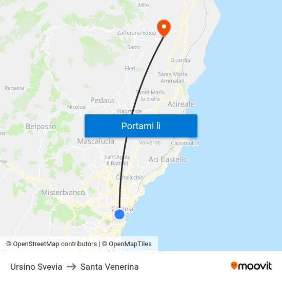 Ursino Svevia to Santa Venerina map