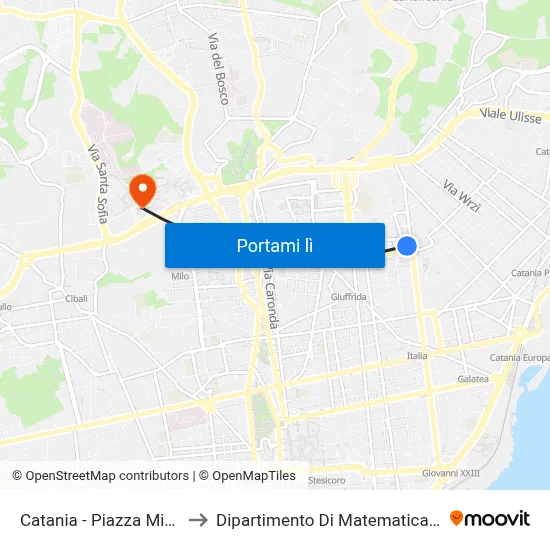 Catania - Piazza Michelangelo to Dipartimento Di Matematica E Informatica map