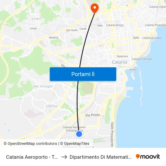 Catania Aeroporto - Terminal Ovest to Dipartimento Di Matematica E Informatica map