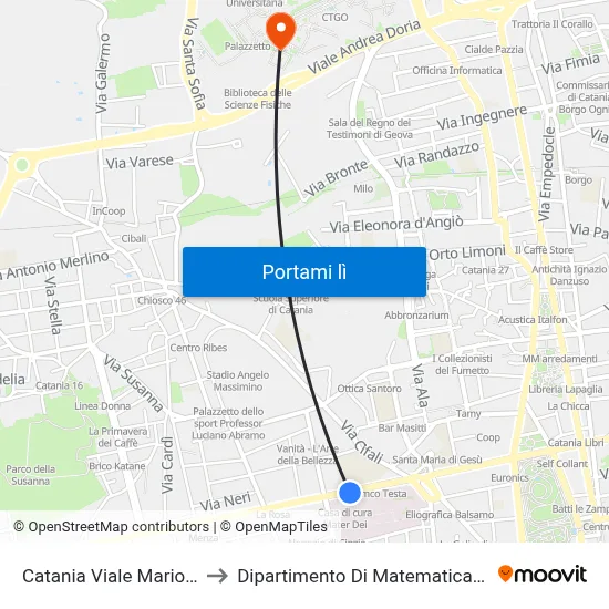 Catania Viale Mario Rapisardi to Dipartimento Di Matematica E Informatica map