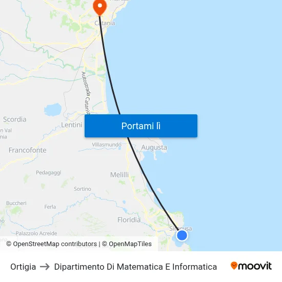 Ortigia to Dipartimento Di Matematica E Informatica map
