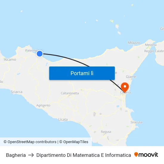 Bagheria to Dipartimento Di Matematica E Informatica map