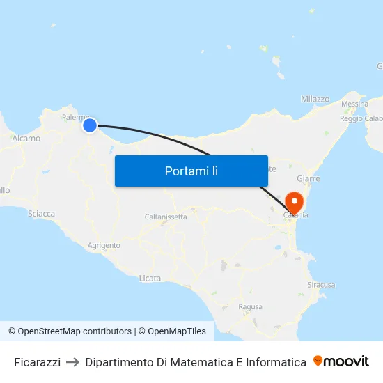 Ficarazzi to Dipartimento Di Matematica E Informatica map