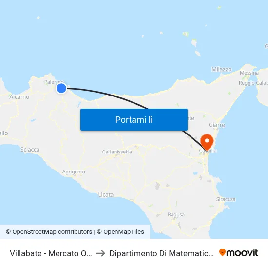 Villabate - Mercato Ortofrutticolo to Dipartimento Di Matematica E Informatica map