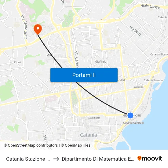 Catania Stazione Centrale to Dipartimento Di Matematica E Informatica map