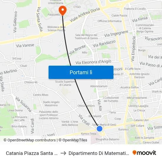Catania Piazza Santa Maria Di Gesù to Dipartimento Di Matematica E Informatica map