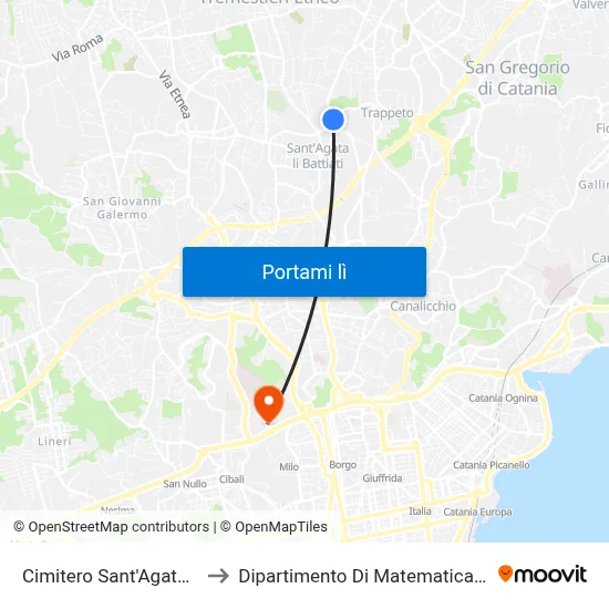 Cimitero Sant'Agata Li Battiati to Dipartimento Di Matematica E Informatica map