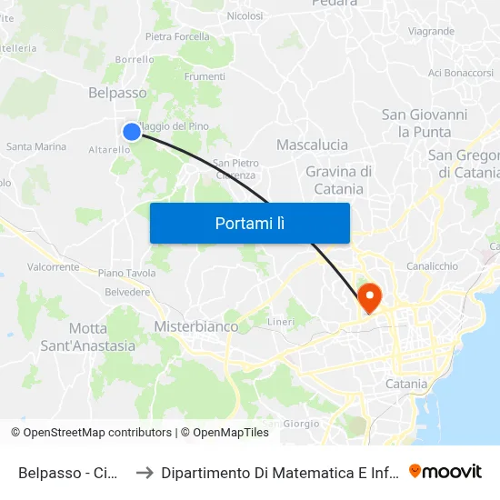 Belpasso - Cimitero to Dipartimento Di Matematica E Informatica map
