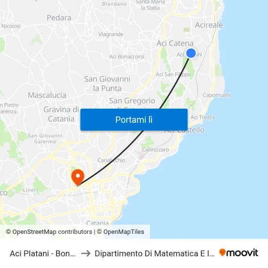 Aci Platani - Bonaccorsi to Dipartimento Di Matematica E Informatica map
