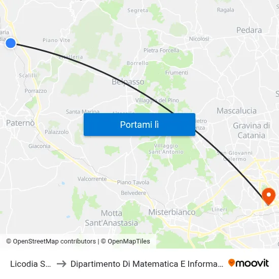 Licodia Sud to Dipartimento Di Matematica E Informatica map