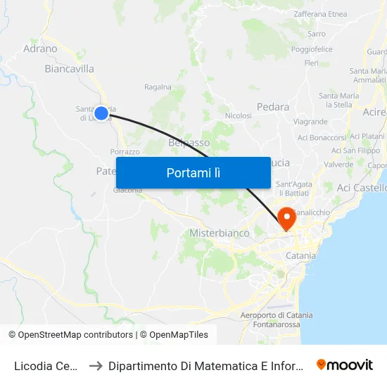 Licodia Centro to Dipartimento Di Matematica E Informatica map