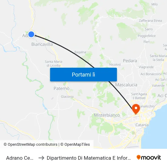 Adrano Centro to Dipartimento Di Matematica E Informatica map