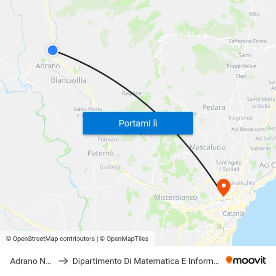 Adrano Nord to Dipartimento Di Matematica E Informatica map