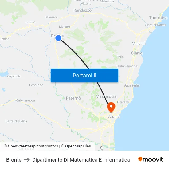 Bronte to Dipartimento Di Matematica E Informatica map