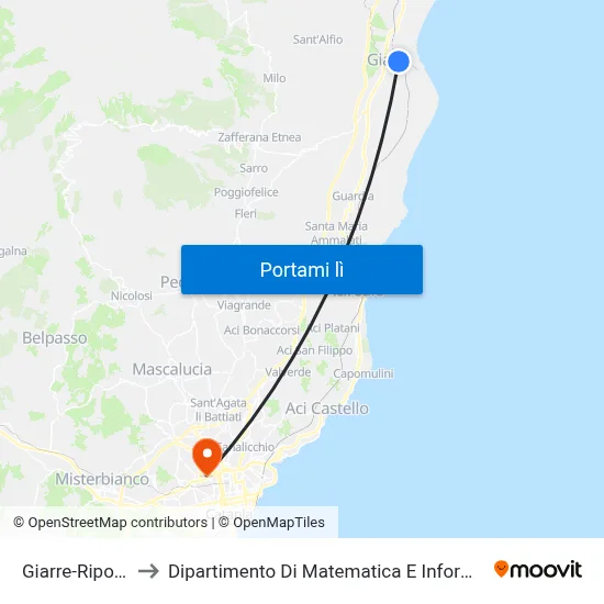 Giarre-Riposto to Dipartimento Di Matematica E Informatica map