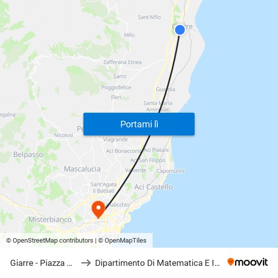 Giarre - Piazza Duomo to Dipartimento Di Matematica E Informatica map
