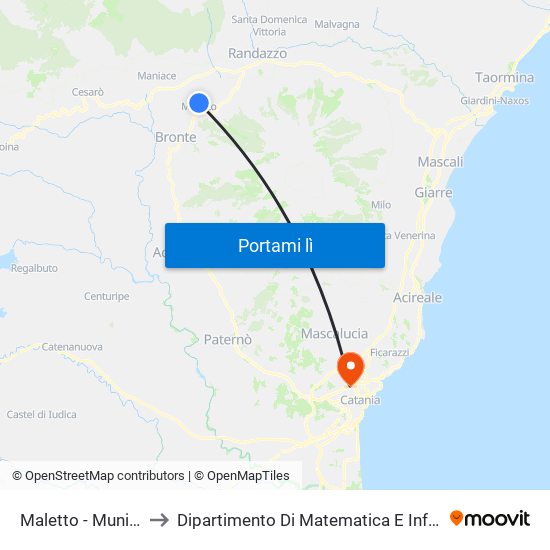 Maletto - Municipio to Dipartimento Di Matematica E Informatica map