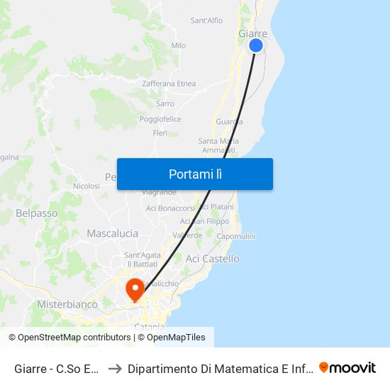Giarre - C.So Europa to Dipartimento Di Matematica E Informatica map