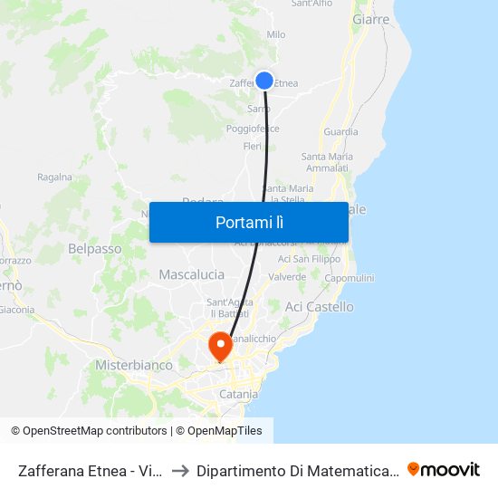 Zafferana Etnea - Via Garibaldi to Dipartimento Di Matematica E Informatica map