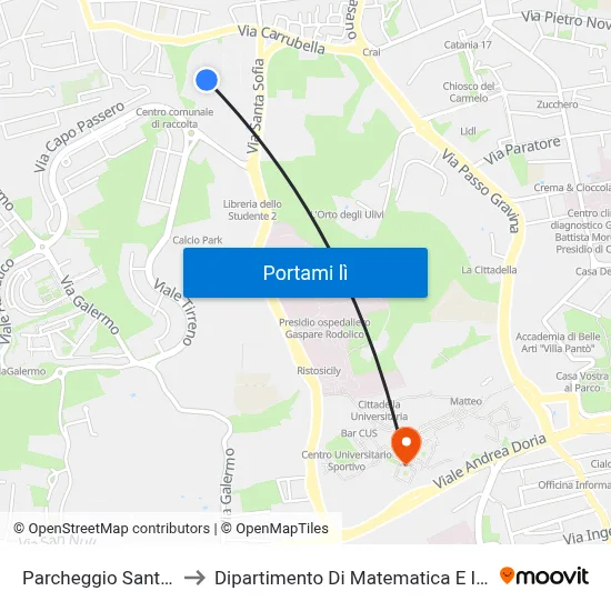 Parcheggio Santa Sofia to Dipartimento Di Matematica E Informatica map