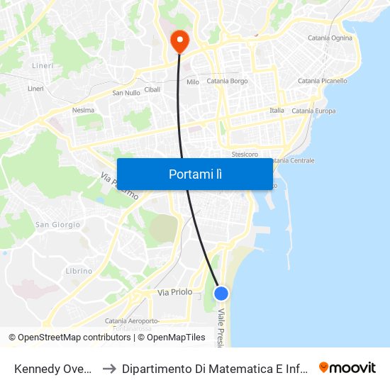 Kennedy Ovest (5) to Dipartimento Di Matematica E Informatica map
