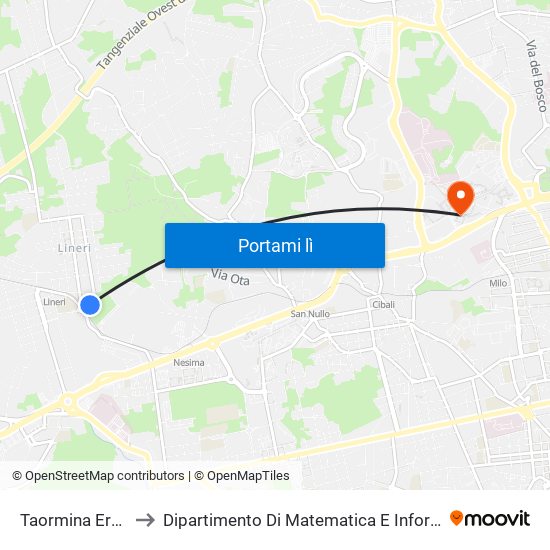 Taormina Eredia to Dipartimento Di Matematica E Informatica map