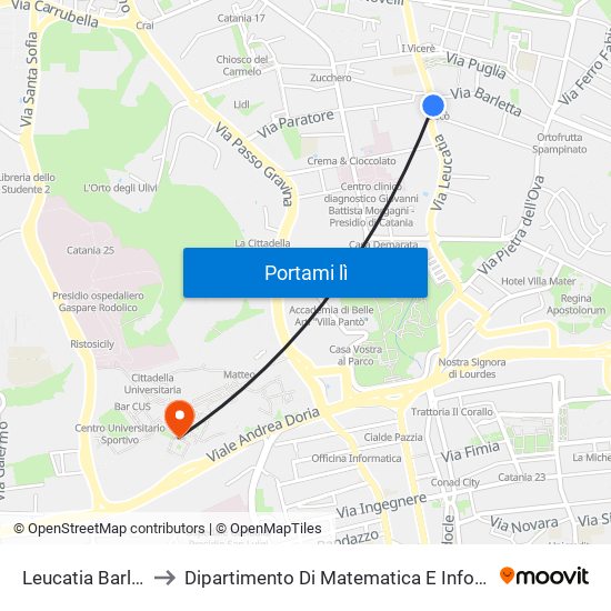 Leucatia Barletta to Dipartimento Di Matematica E Informatica map