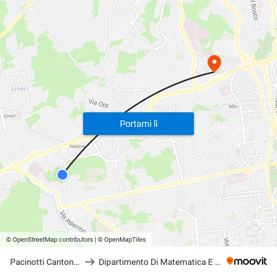 Pacinotti Cantone Ovest to Dipartimento Di Matematica E Informatica map