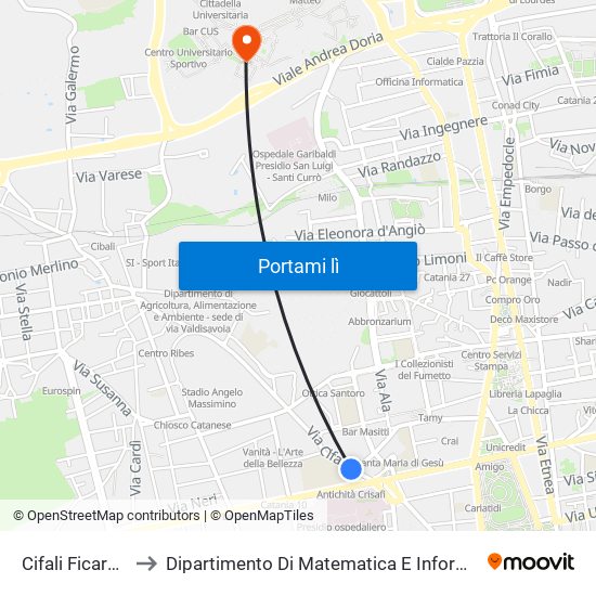 Cifali Ficarazzi to Dipartimento Di Matematica E Informatica map