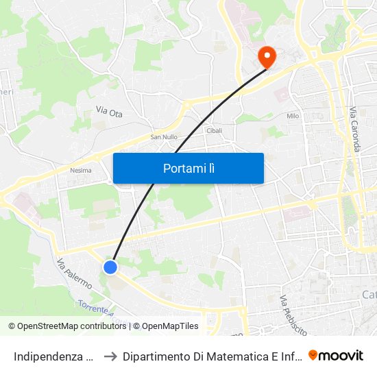 Indipendenza Poste to Dipartimento Di Matematica E Informatica map