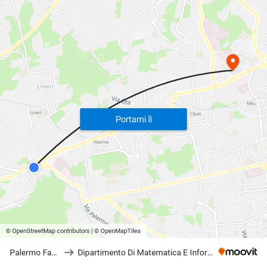 Palermo Favara to Dipartimento Di Matematica E Informatica map