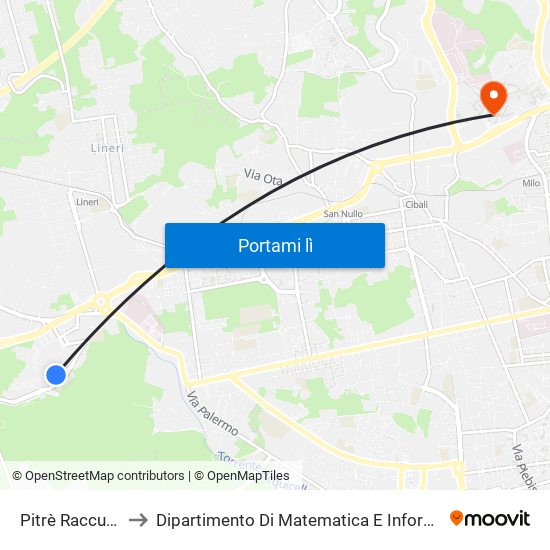 Pitrè Raccuglia to Dipartimento Di Matematica E Informatica map