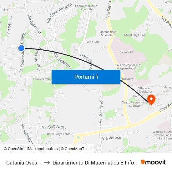 Catania Ovest (2) to Dipartimento Di Matematica E Informatica map