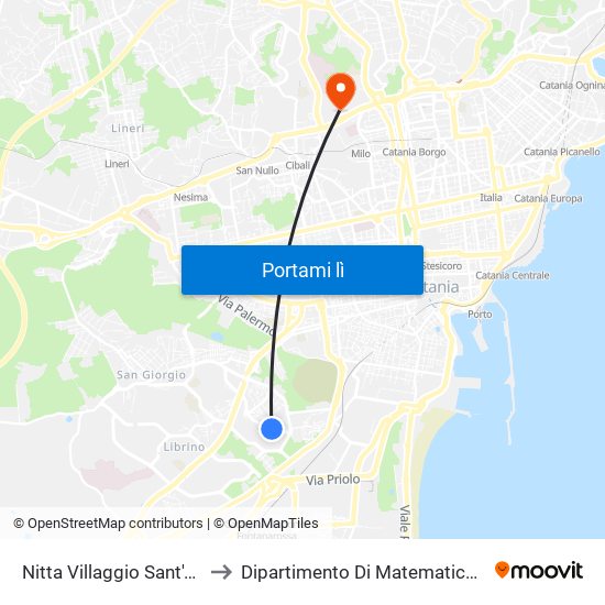 Nitta Villaggio Sant'Agata Nord to Dipartimento Di Matematica E Informatica map