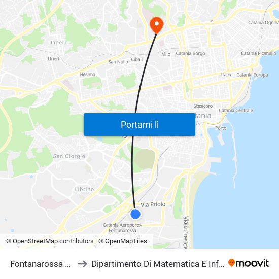 Fontanarossa Ovest to Dipartimento Di Matematica E Informatica map