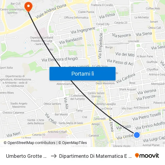 Umberto Grotte Bianche to Dipartimento Di Matematica E Informatica map