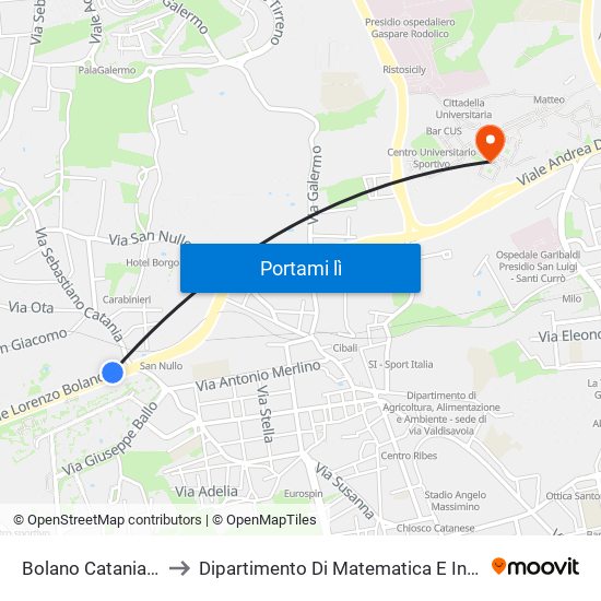 Bolano Catania Nord to Dipartimento Di Matematica E Informatica map